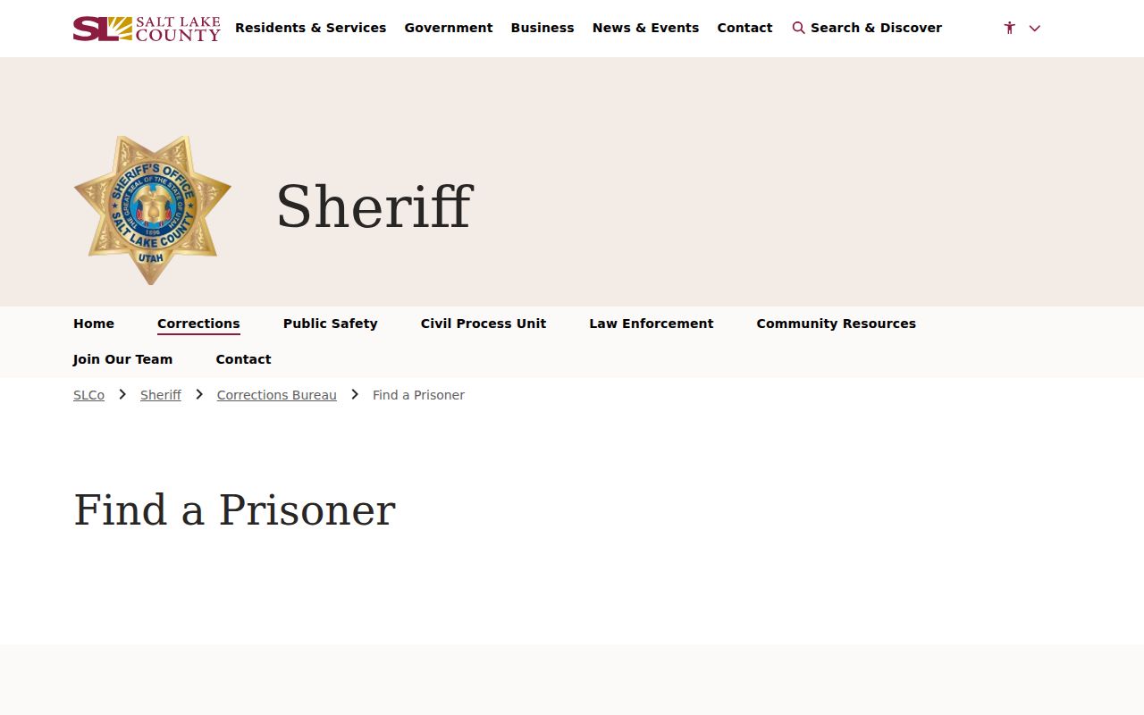 Salt Lake County arrest search through prisoner information