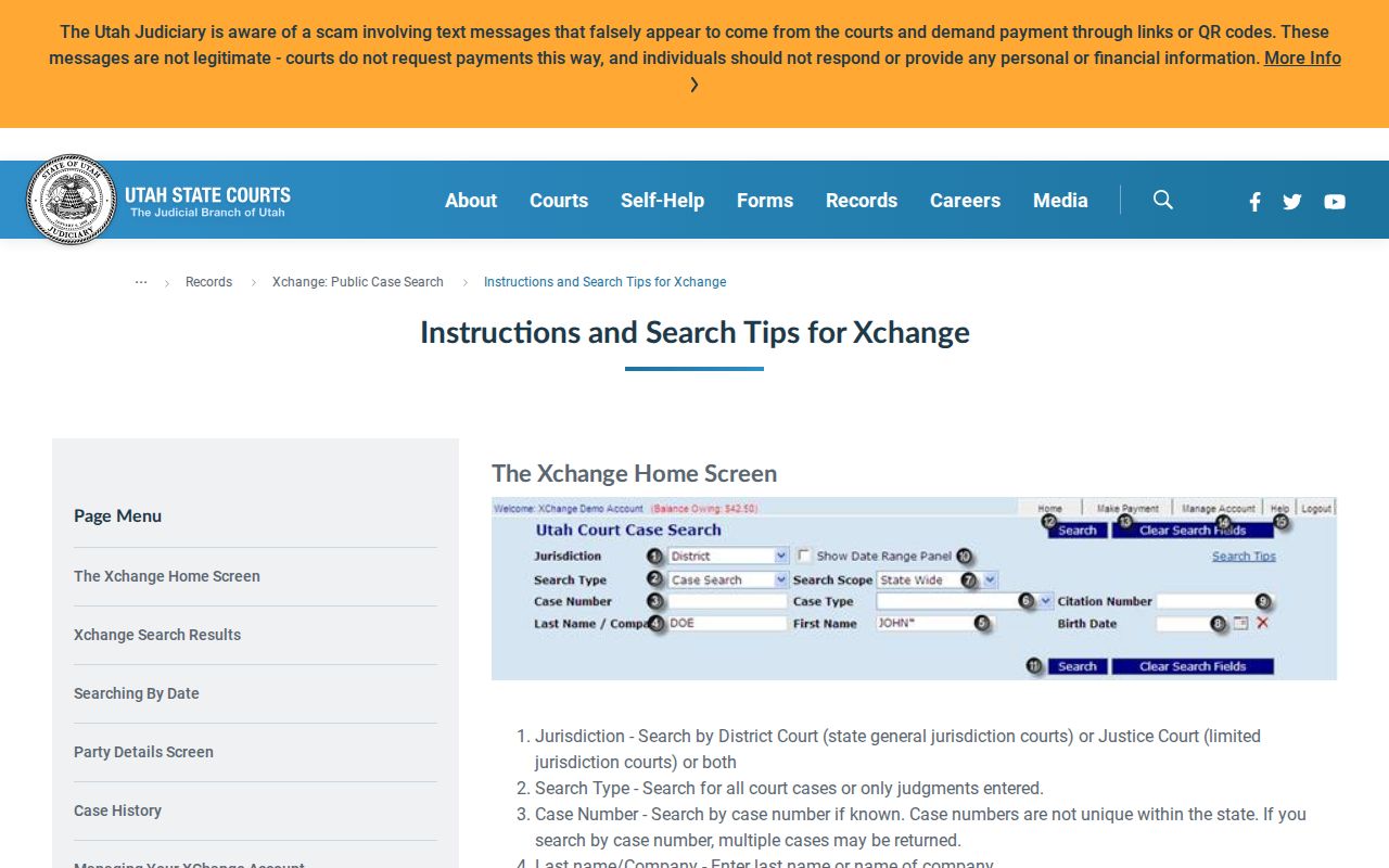 Salt Lake County criminal court case Xchange search help