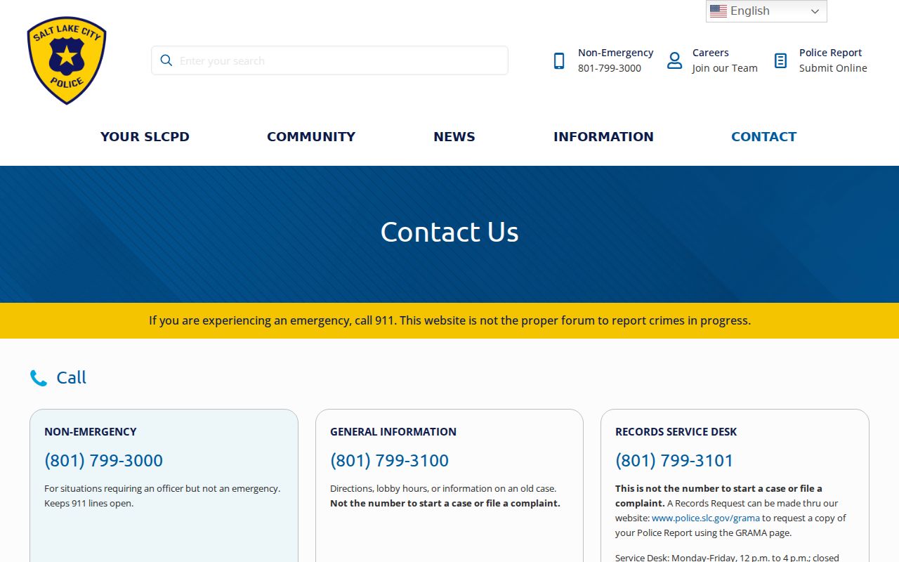 Salt Lake City police records desk contact information for a city record check